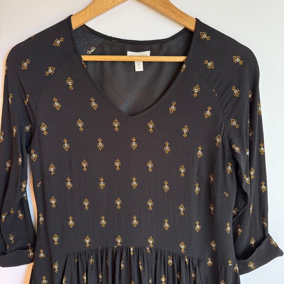 Garnet Hill Bohemian Tiered Pocket Detail Dress Size 4 Black Floral Emblem Print - Picture 5 of 16